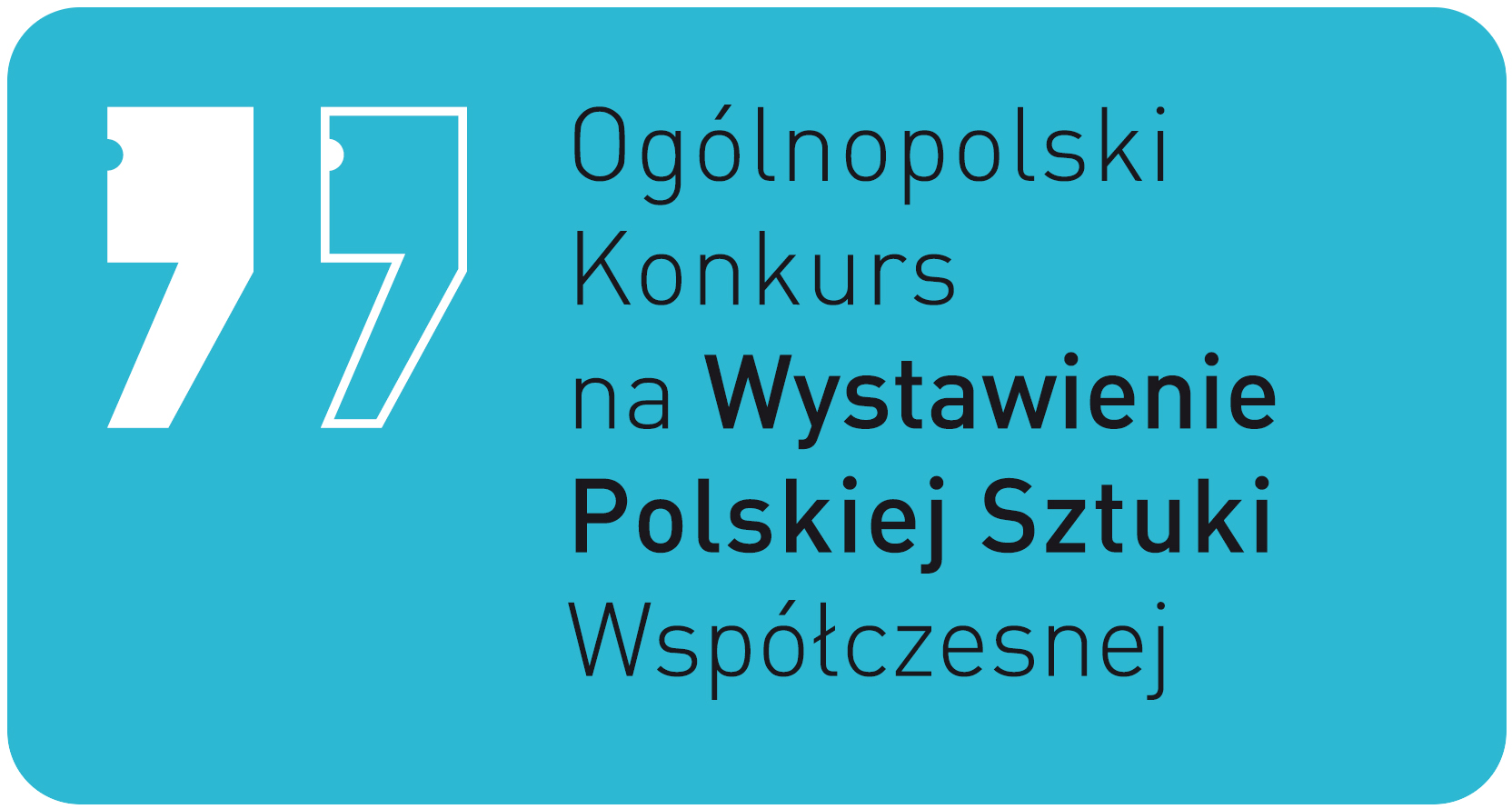 logo konkursu. niebieski prostokąt z napisem Ogólnopolski Konkurs na Wystawienie Polskiej Sztuki Współczesnej